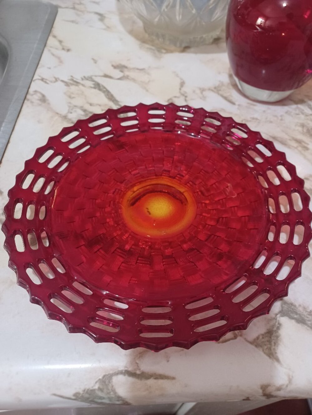 Fenton Basket Weave Ruby Plate